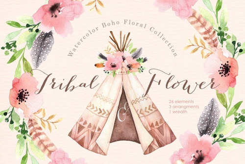 Cliparts Imagenes Png Carpa Tepee Floral Rosa Acuarelas Es22