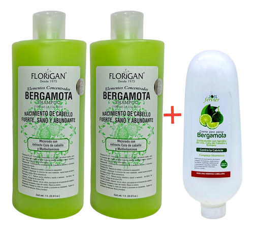 Shampoo Bergamota Florigan® 1lt Crecimiento De Cabello Pack2