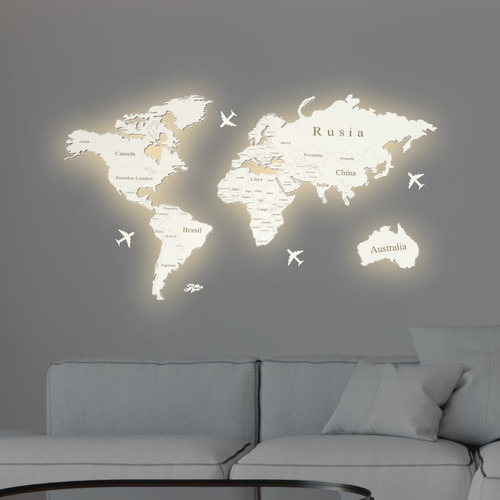 Planisferio Con Nombres Paises - Luz Led - 115cm X 60cm