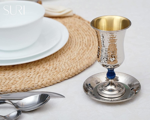 Copa Kidush Judaica Vasos Metal Interior Dorado