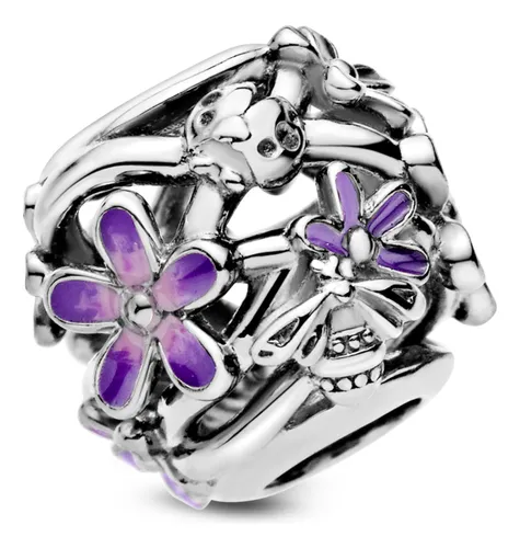 Charm Calado Margarita Morada Color Plata