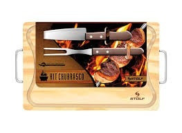 Kit Tabua Churrasco Com Tábua+garfo+faca- Stolf 39x25cm