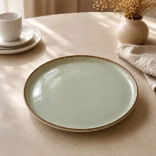 Jogo 6 Pratos Rasos Porcelana Verde Menta Borda Rústica