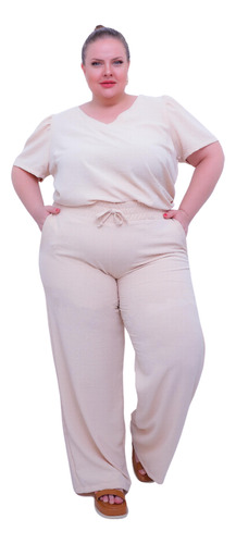 Conjunto Plus Size  Pantalona De Duna Com Forro