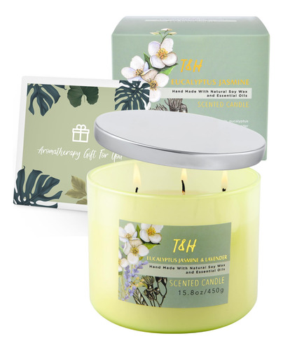 Vela De Lavanda De Jazmin Y Eucalipto Perfumada Grande