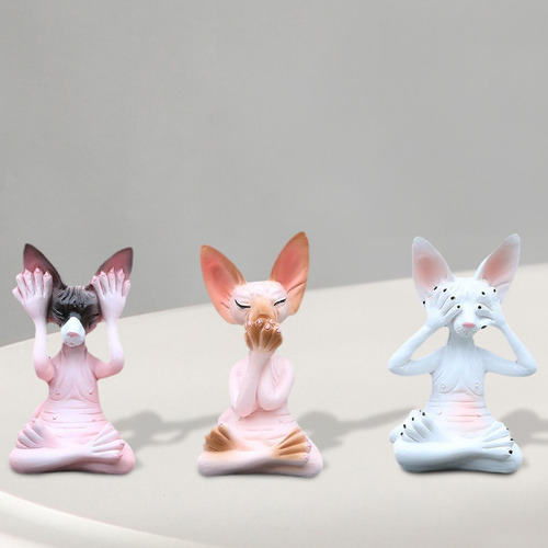 3 Estatuas De Gato Sin Pelo, Figura De Gato Meditando,