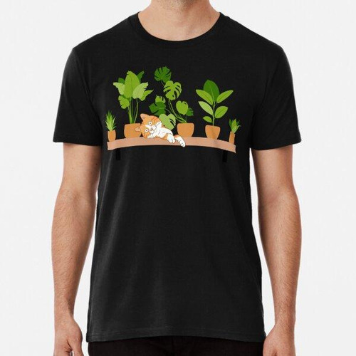 Remera Plantas Con Gato Naranja Algodon Premium