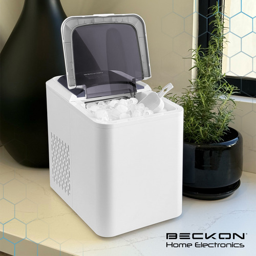 Máquina Para Hacer Hielos Ice Machine Beckon Im Peony Blanca Automática De 12kg Por Día Hielo De 2 Tamaños Tipo Bala Con Canasta Y Pala