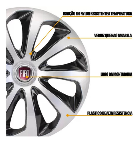 Imagem 3 de 5 de Calota Esportiva Aro 13 Fiat Uno Mile Siena Palio Jogo 3703