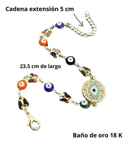 Pulsera Ojo Turco Circular Baño De Oro 18k Protección Suerte