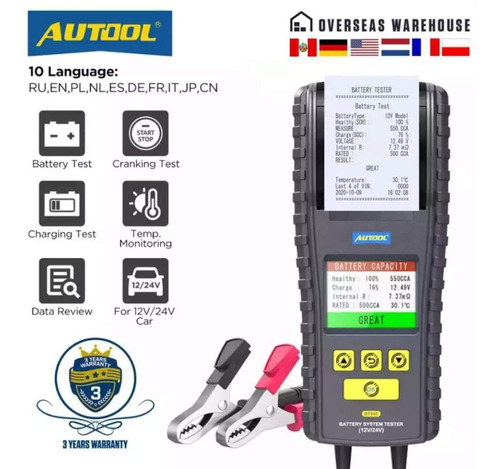 Autool Bt860 - Probador De Baterías 12v Y 24v Con Impresora 