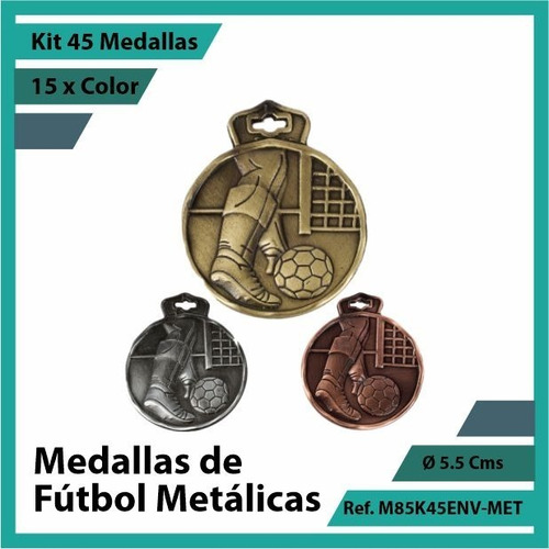 Kit 45 Medallas En Cali De Futbol Metalica M85k45