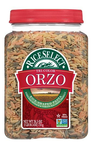 Orzo Tri-color Riceselect, Pasta De Espinaca Y Tomate, 32 Oz