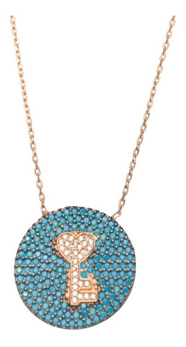 Collar Plata Fina Turca Con Forma Llave Color Turquesa