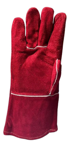 Par De Guantes Carnaza Largo Rojo Hilo Kevlar 35cm