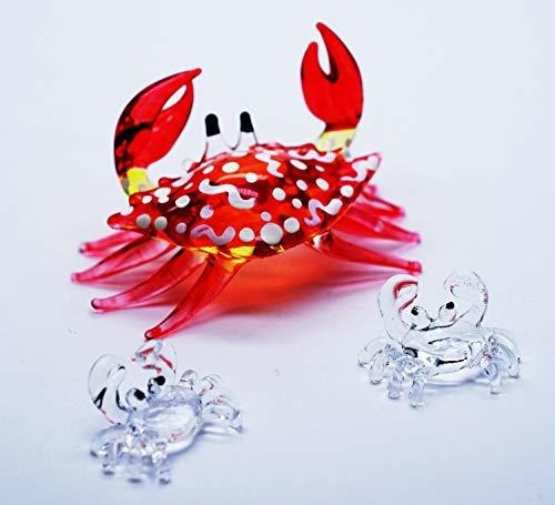 1 X Handcrafted MINIATURE HAND BLOWN GLASS Small Red Crab FIGURINE Collection by ChangThai Design 6085321