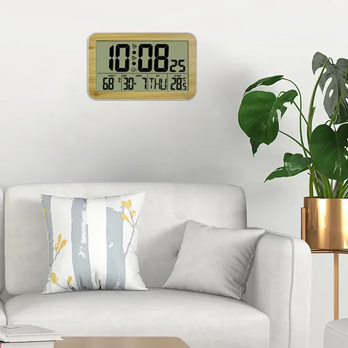 Reloj Despertador De Pared Digital Con Madera Granulada, Mut