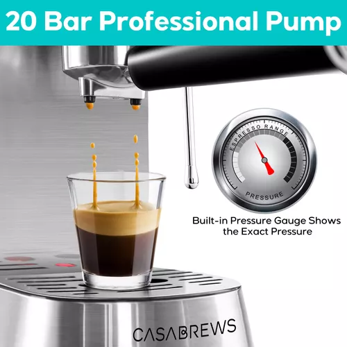 CASABREWS Máquina de café expreso de 20 bares, cafetera profesional de  espresso y cafetera de capuchino con espumador de leche, cafetera compacta  con
