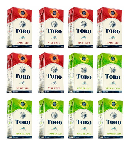 Vino Toro Tetra 6 Tinto + 6 Blanco X 1 Litro Combo