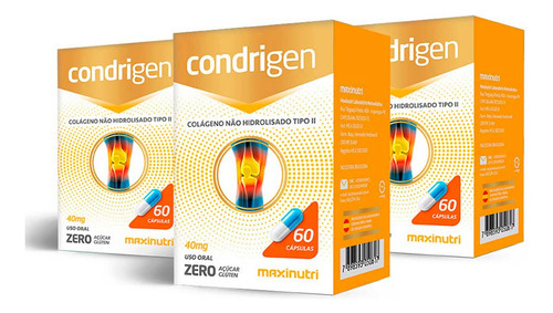 Kit 03 Condrigen Colágeno Não Hidrolisado Tipo 2 60 Cápsulas