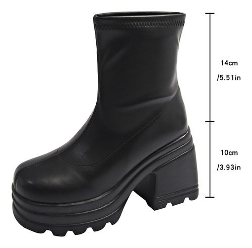 Botines Altos Para Mujer C, Tacón Grueso, Punta Redonda, Tob