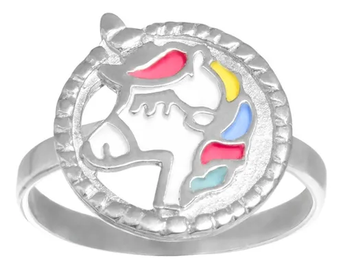 Anillo Unicornio De Plata 925 Esmaltado Colores Pastel Cute