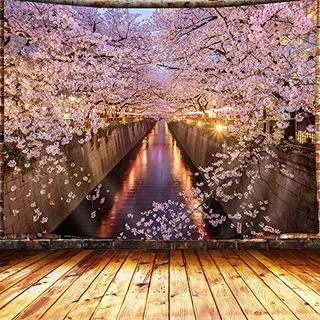 Tapiz Japonés, Tokio Japón, Cerezos Flor, 60x40 Pulga...