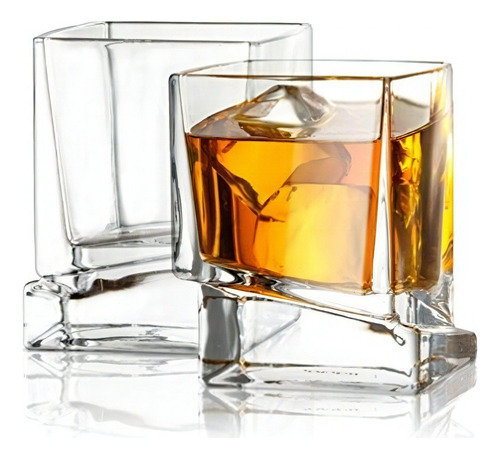 Joyjolt Carre - Copas De Whisky Cuadradas Cuadradas, 10 Onzas, Vidrio De Whisky Ultra Transparente Para Bourbon Y Licor, Juego De 2 Vasos De Vidrio