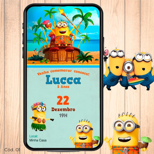 Convite Digital Para Whatsapp Minions Paradise