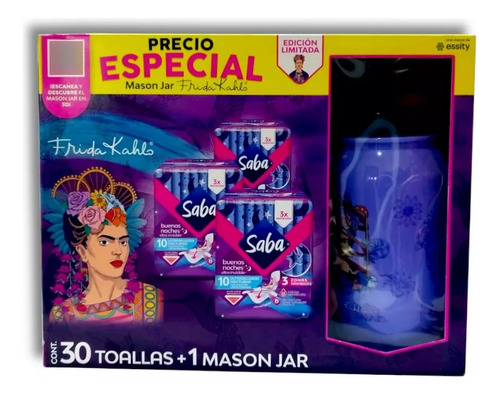 Saba Nocturna 30 Toallas + 1 Mason Jar Edicion Frida Kahlo