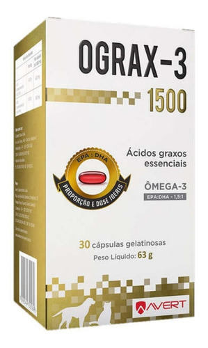 Suplemento Cães Gatos Avert Omega 3 Ograx 3 1500 30 Cápsulas