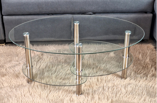 Mesa Ratona Moderna Vidrio Templado Con Estante Patas Acero