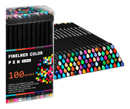 Lápices Fineliner 100 Colores Punta Fina 0.4mm Para Dibujar