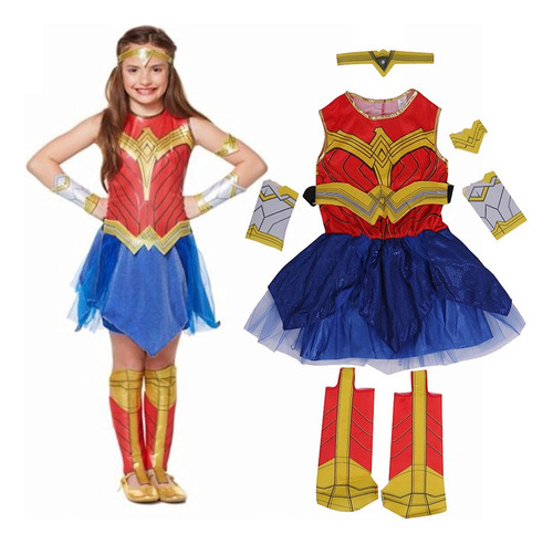 Disfraz De Wonder Woman Para Niña Vestido De Superhéroe 1