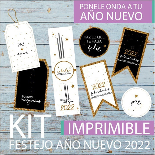 Kit Imprimible Año Nuevo Porta Estrellitas Tags Circulos 