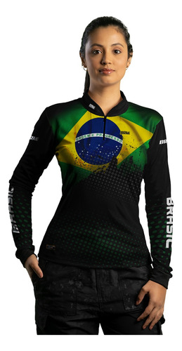 Camisa De Pesca Feminina Brk Brasil Com Proteção Uv50+