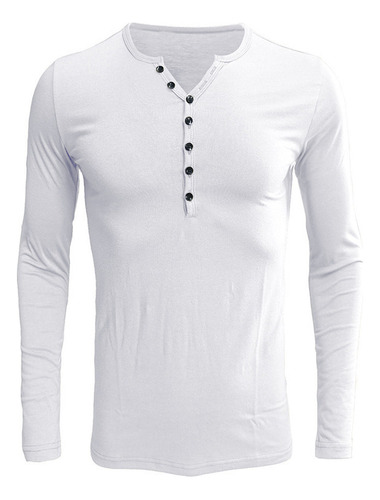 Playeras Hombre Camisa Henley De Manga Larga Casual Cuello V