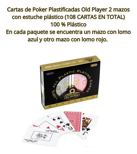 Naipes Poker Old Player X 54 2 Mazos 100% Plástico Playking