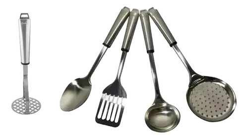 Set X5 Utensilio Acero Inoxidable Espatula Cuchara Pisapapas