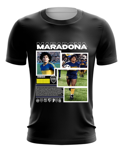 Remera Negra Unisex Algodón 24/1 Maradona Boca