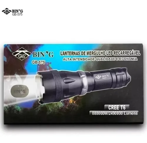 Lanterna Mergulho Recarregável Led Cree T6 Potente 50 Metros - JP