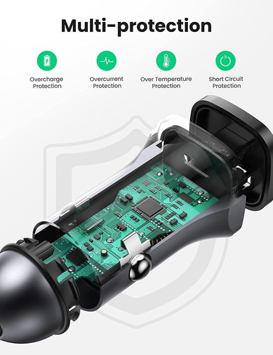 Cargador De Auto Ugreen Usb C Pd Y Qc 3.0 20w Carga Rápida