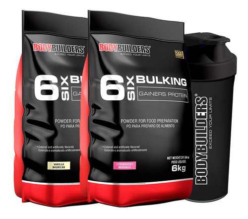 Kit 2 Hipercalórico 6 Six Bulking Protein 6kg+coqueteleira