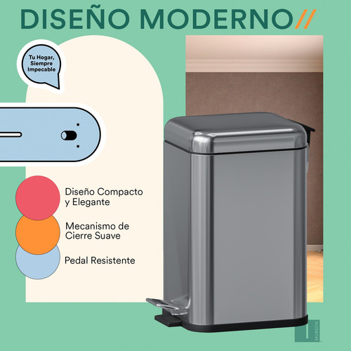 Bote De Basura De 20 L De Acero Inoxidable Con Pedal Mubson Color Plateado