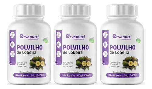 Kit  3potes Polvilho De Lobeira 500mg 120caps Cada Uni Ervas