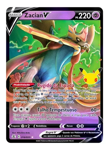 Original Carta Pokemon Lendaria ultra rara Zamazenta V em Promoção