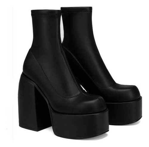 Botas De Mujer Con Plataforma Tacón Alto Grueso Blanco Negro