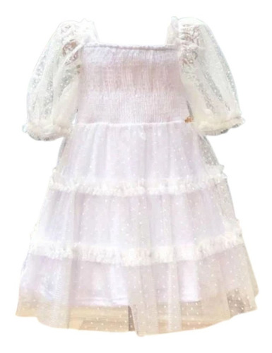 Imagem 3 de 5 de Vestido Infantil Branco Poás Mon Sucré Happy Time 21134