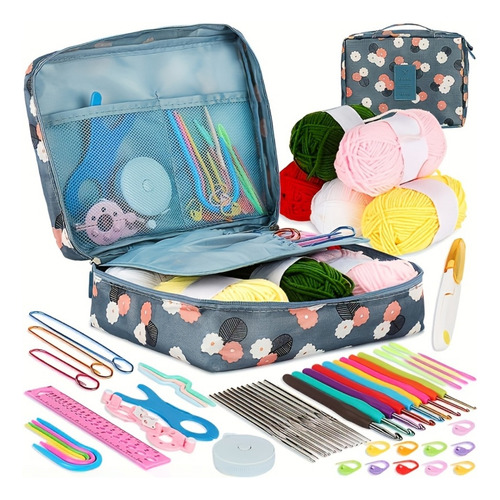 Kit Ganchos De Crochet Tejer Con Hilo Ganchillo Agujas 59pzs
