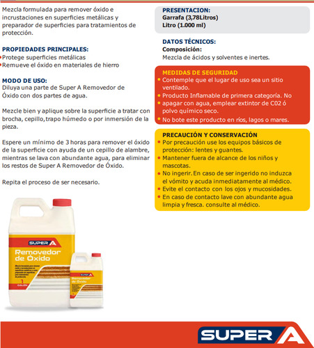 Removedor De Oxido Super A (galón)